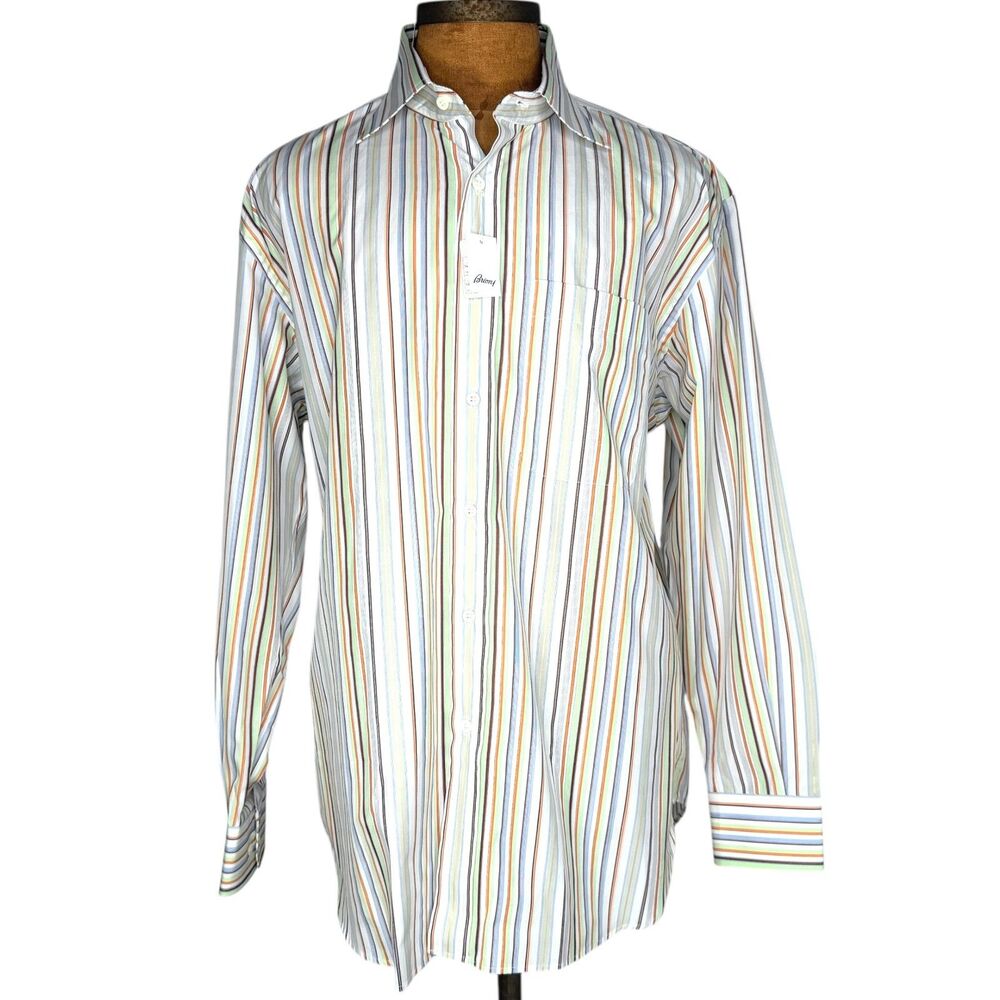 Brioni For Neiman Marcus Shirt Mens Striped Large Made In Italy NWT $345 MSRP